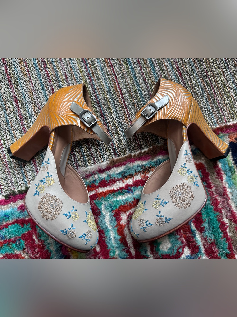 SOLD!! Fluevog NEARLY NEW W BOX Miracles Flora embroidered MJ platform heel-8 - Picture 8 of 16